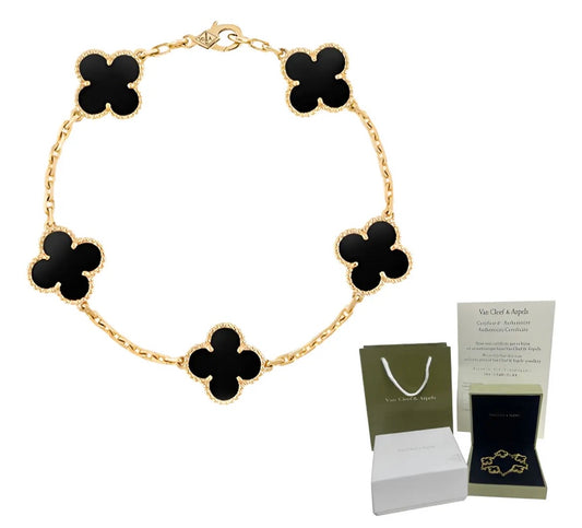 Pulsera Van Cleef & Arpels Alhambra Negro Oro Laminado 18k Elegante