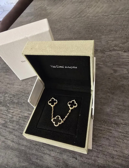 Pulsera Van Cleef & Arpels Alhambra Negro Oro Laminado 18k Elegante